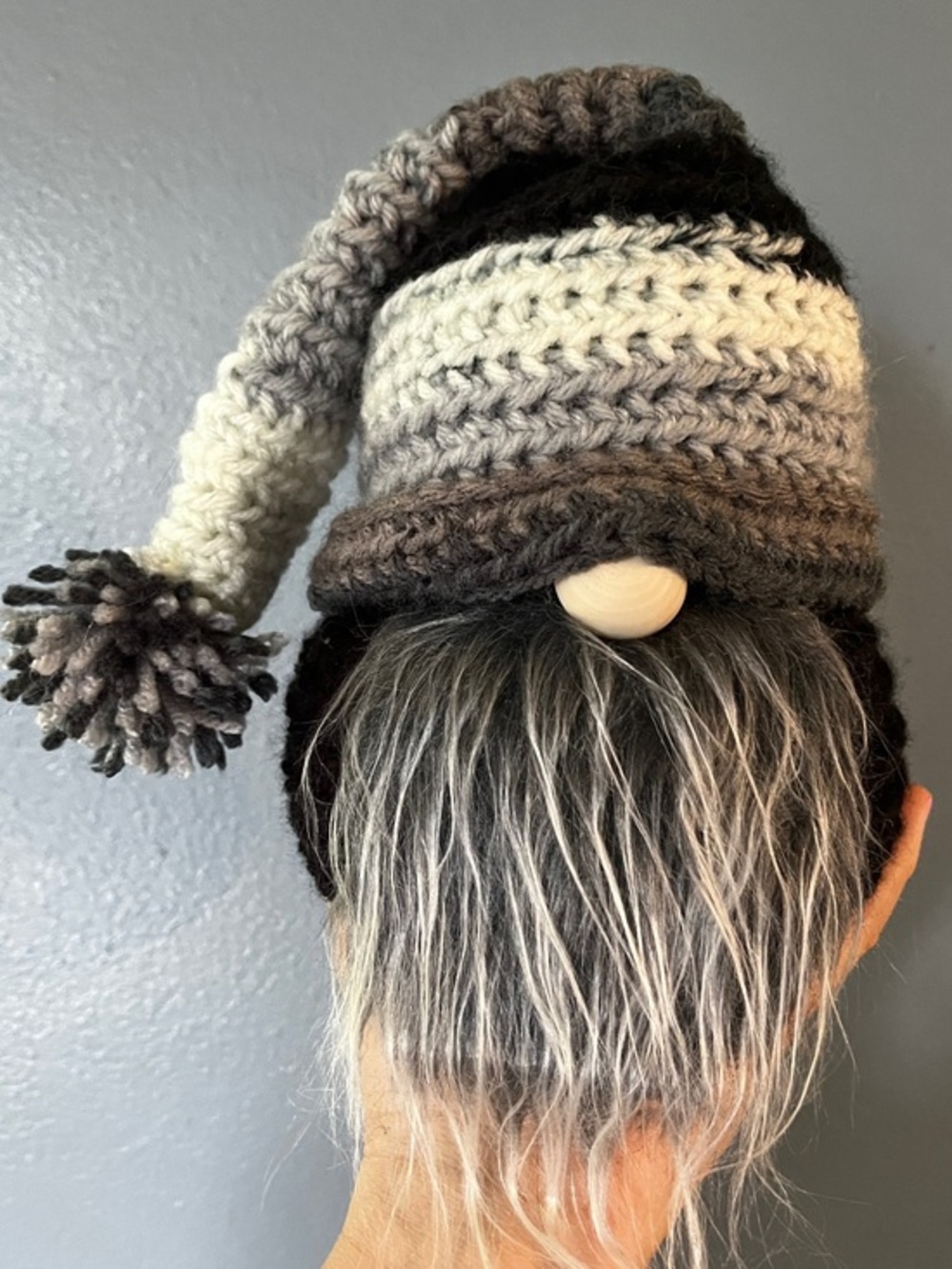 Handmade Crochet Gnome Hat in Neutral Ombre Grays
